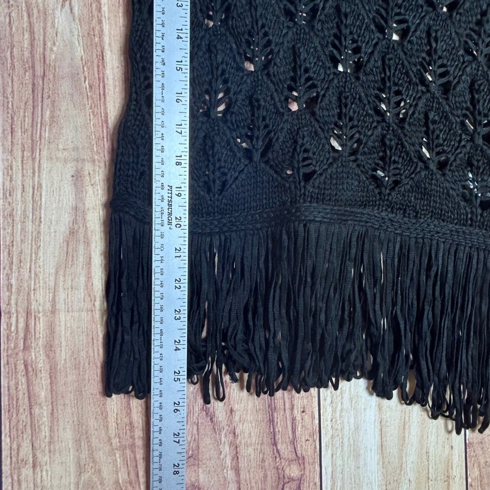 Zara Crochet Tank Top Women Small Black Fringe Pointelle Boho Festival - Picture 4 of 7